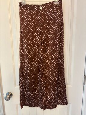 Urban Outfitters Silky Brown Polka Dot Wide-Leg Trousers | Women’s Medium
